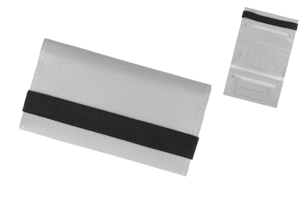 Angelo Feinschnittbeutel Leder grau 16x9cm mit Gummiband